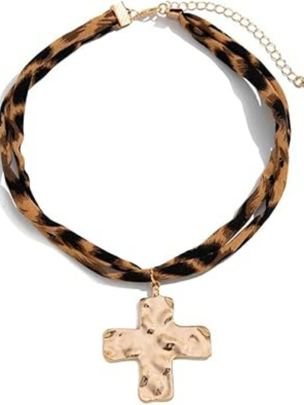 New Boho Necklace Leopard Print Chunky Golden Cross Pendant Religious Jewelry